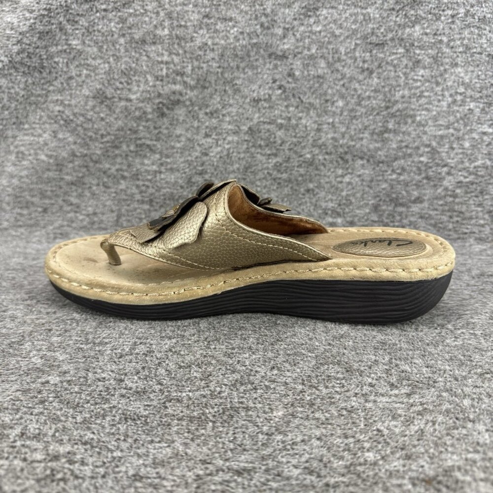 ✅ Womens 8.5M Clarks Artisan Thong Wedge Sandals Flower Detail Gold/Brown - Picture 10 of 10